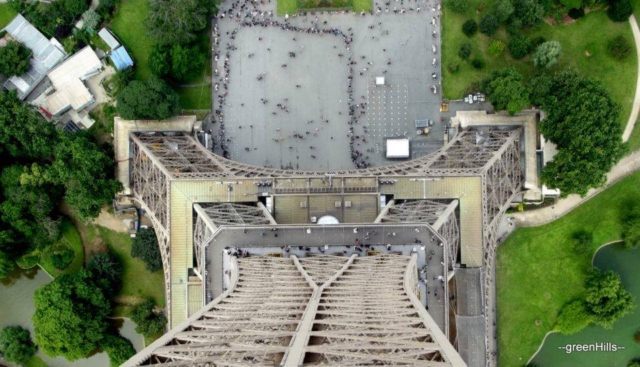 View from top of the Eiffel. You can see people standing in queue for tickets.