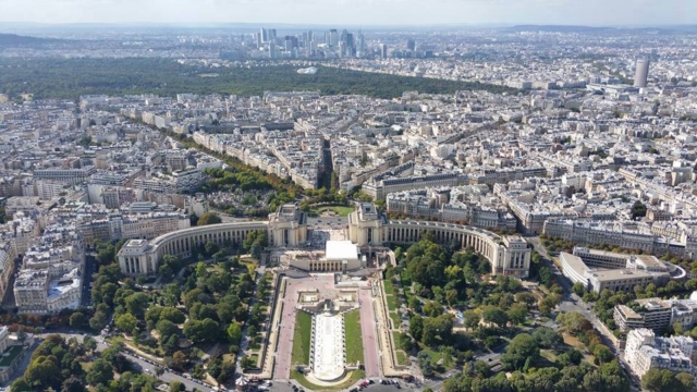 View of Paris from Top of Eiffel. Please note that you will have to climb around 600 steps to reach First floor of the tower and from there, you ahve lifts that will take you to the top. You can spend as much time as needed on the top. however its crowded heavily almost all the time.