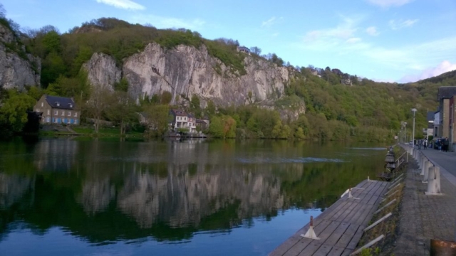 The valley of River Meuse. Dinant and Namur are located on the shore of this river.