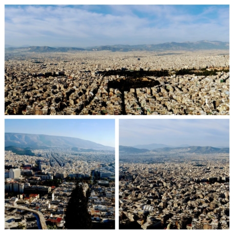 View from mountain of St. Isidore Church Ekklisia Agii Isidori, Athens, Greece