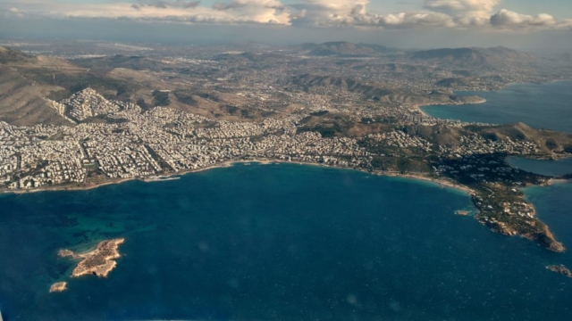 Arial View of Athens while flight prepares to land